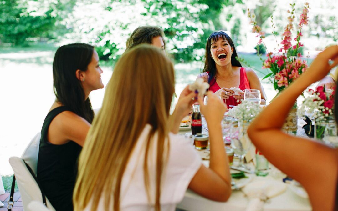 women having lunch at a family reunion