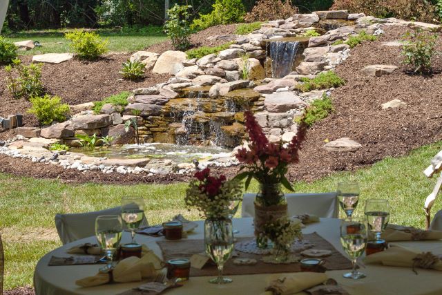 table with a landscape in the backdrop